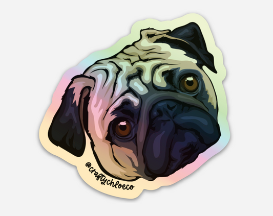 Holographic Pug Head Sticker