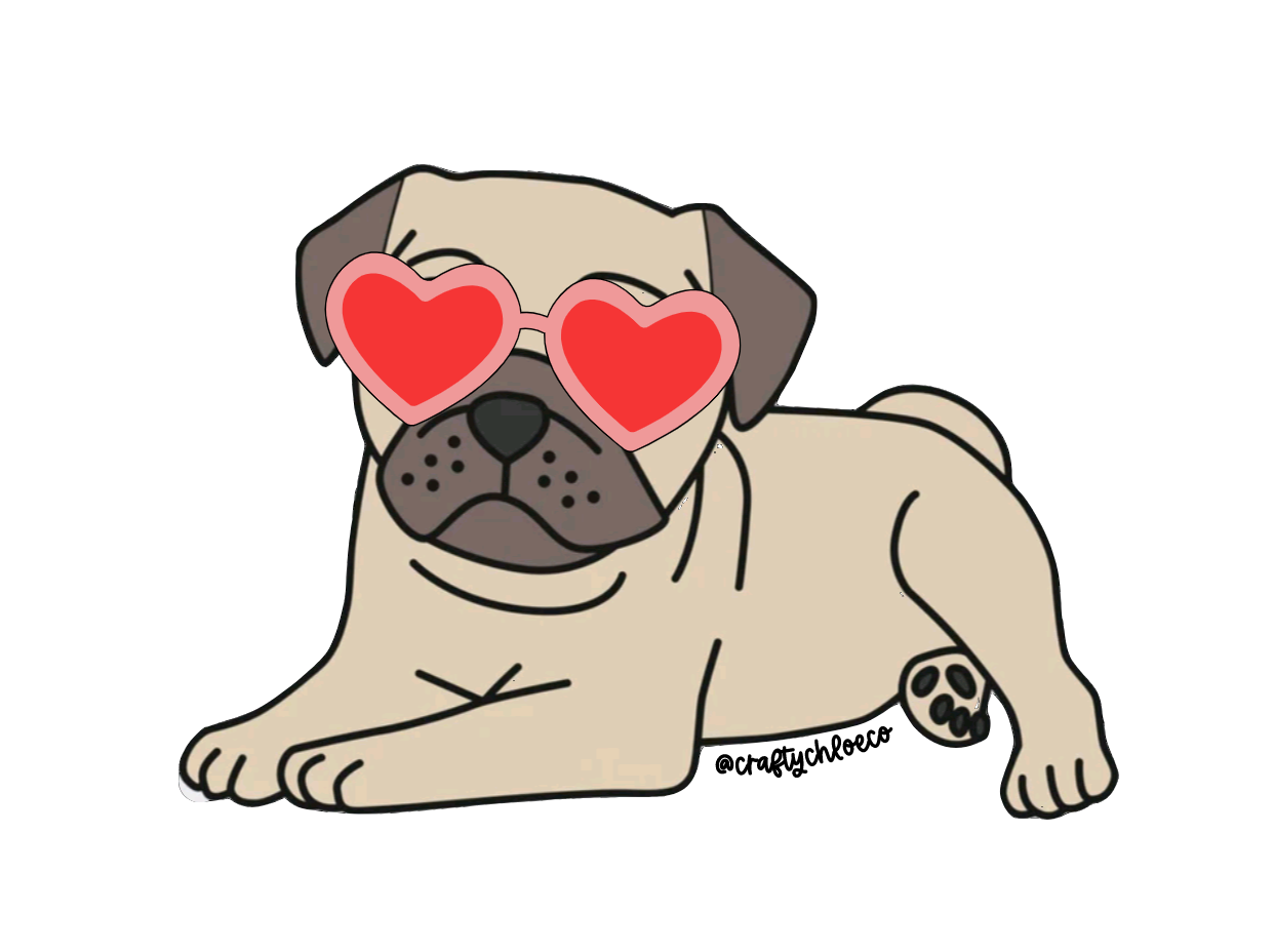 Heart Glasses Pug Sticker