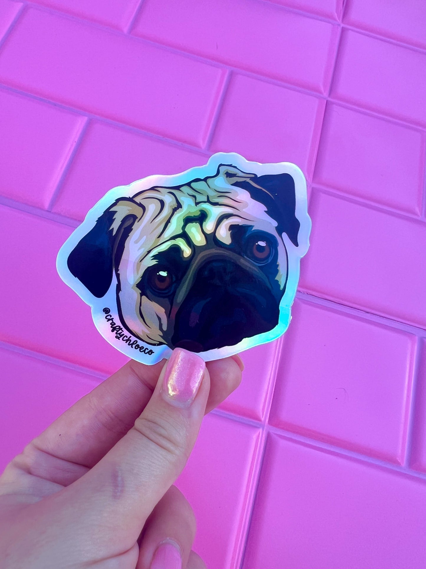 Holographic Pug Head Sticker